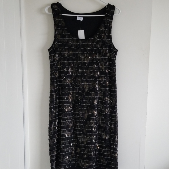Suzy Shier black and metallic ruffle dress large NWT - Picture 1 of 12